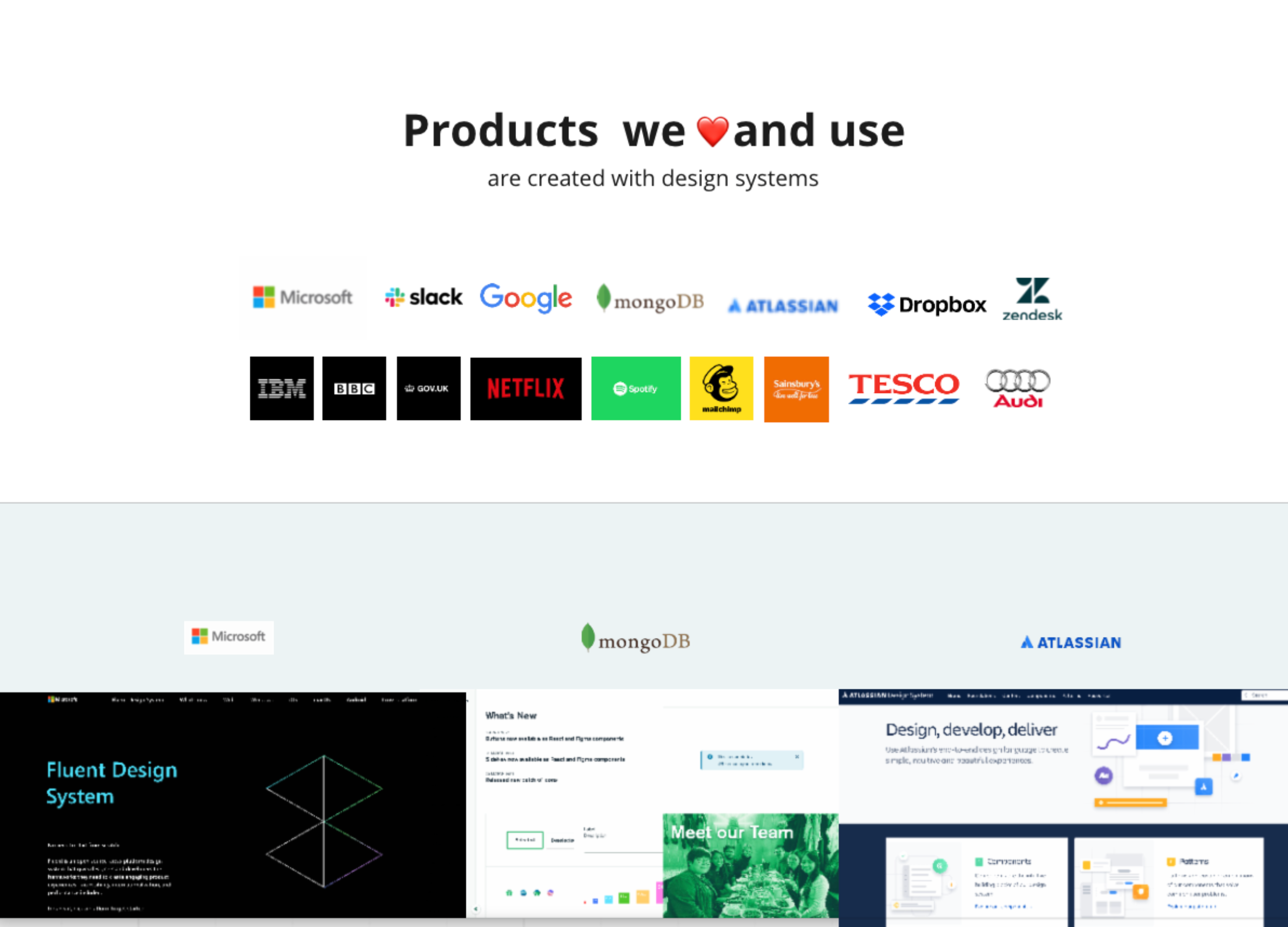 Workshop slide: products we love and use are created with design systems